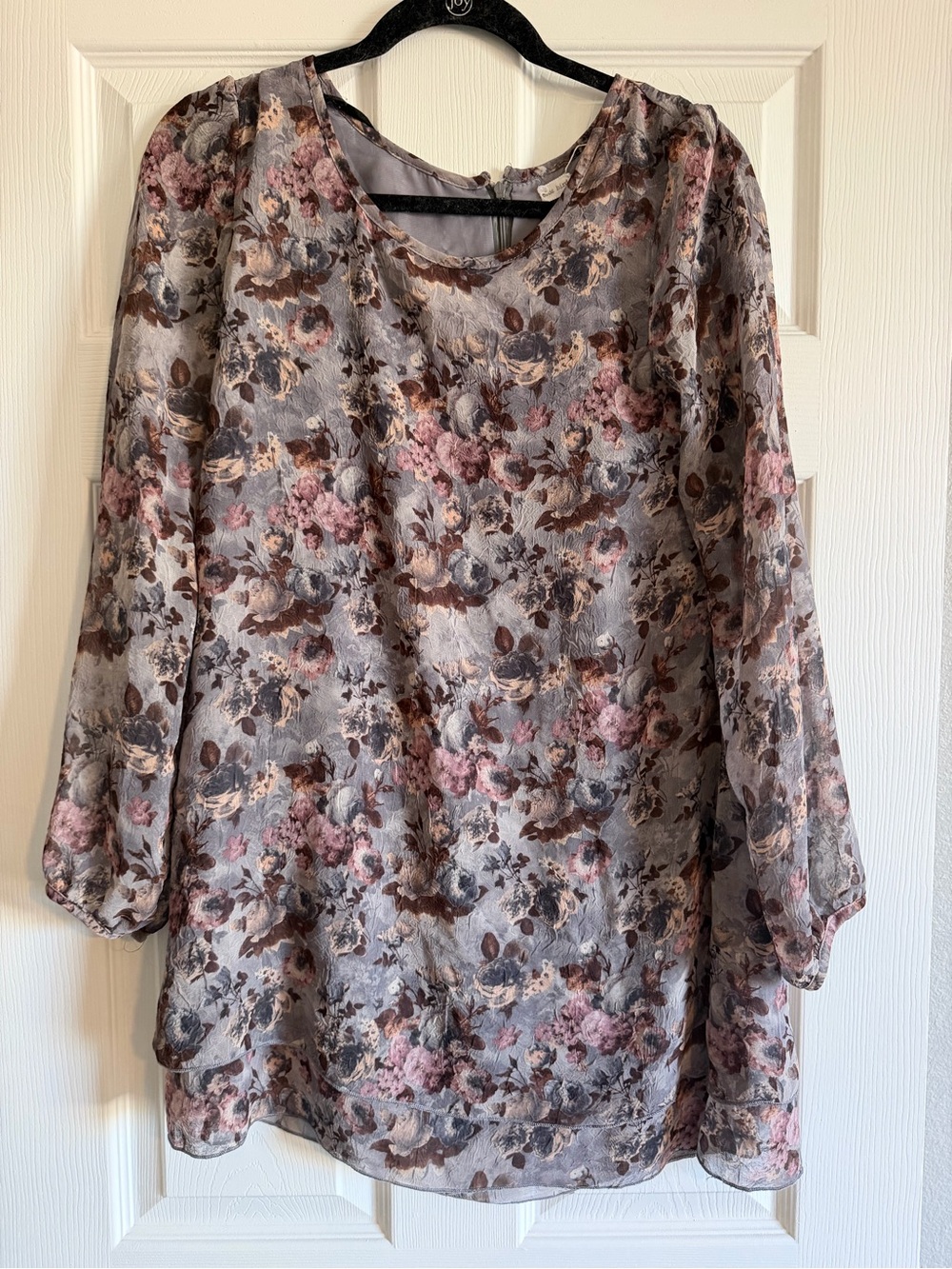 Blue Bird Neutral Sheer Long Sleeve Floral Mini Dress
